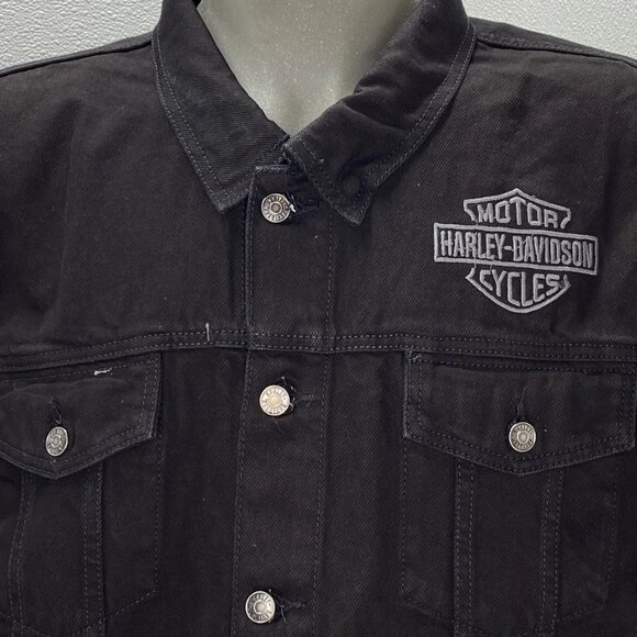 NEW HARLEY DAVIDSON Mens Jacket Black Size 3XL Denim Button Down Embroidered - Picture 2 of 12